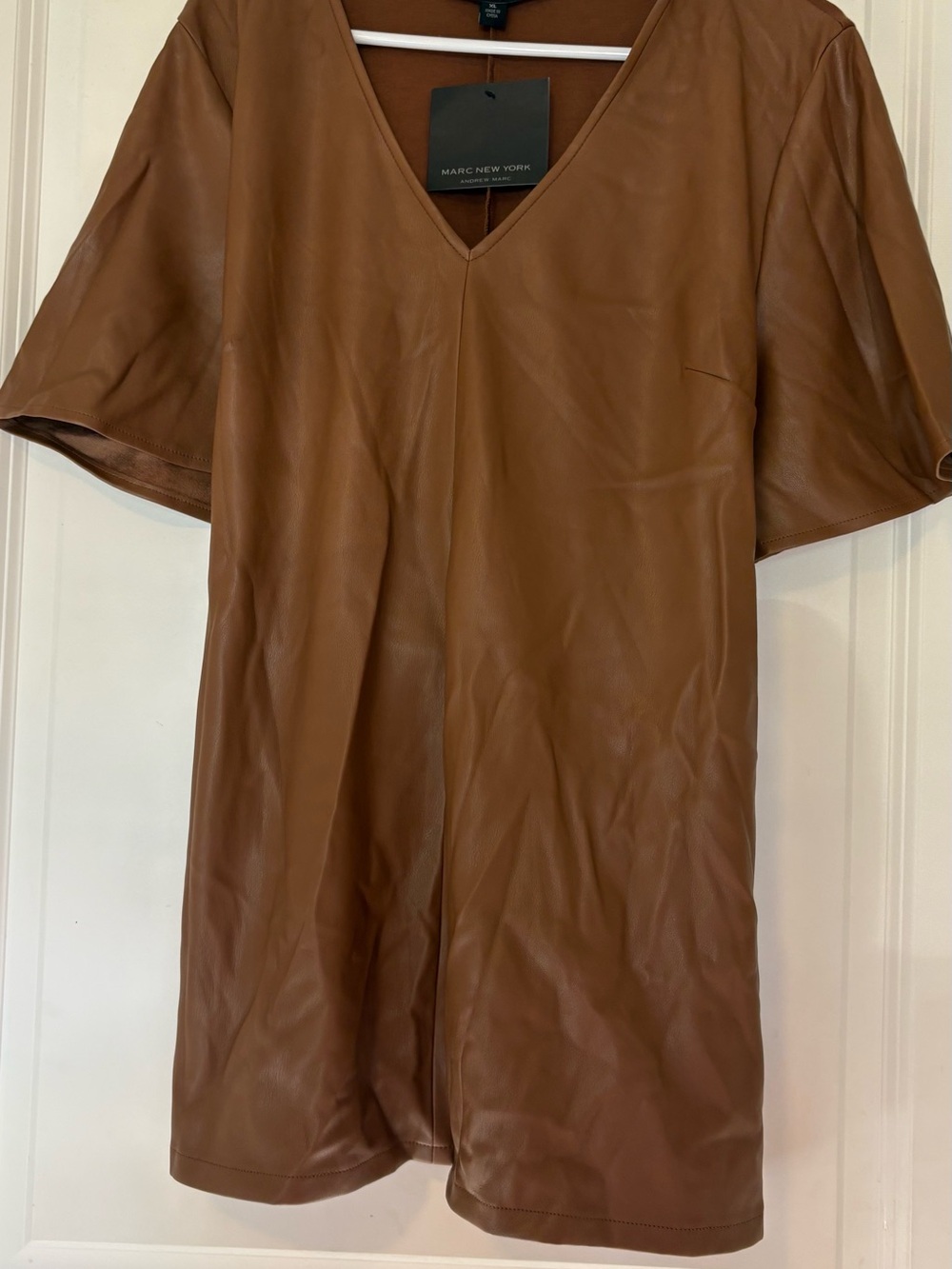 Brown Short-Sleeve Blouse with Tie-Back Detail